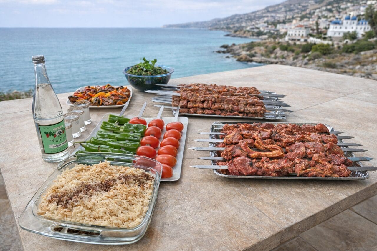 Mediterranean feast by the sea view.